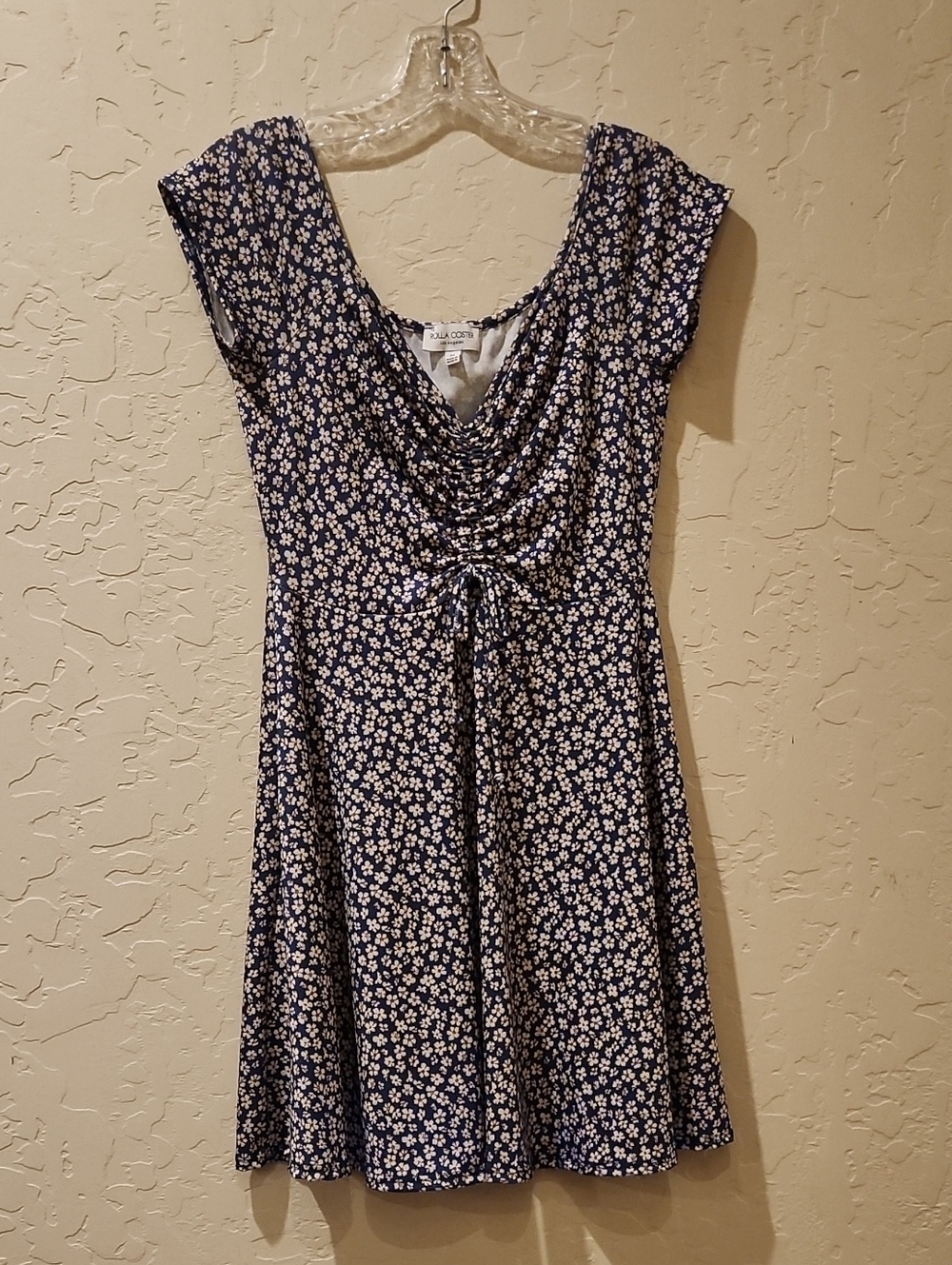 RAGA Navy and White Ditsy-Print Cowl-Neck Dress